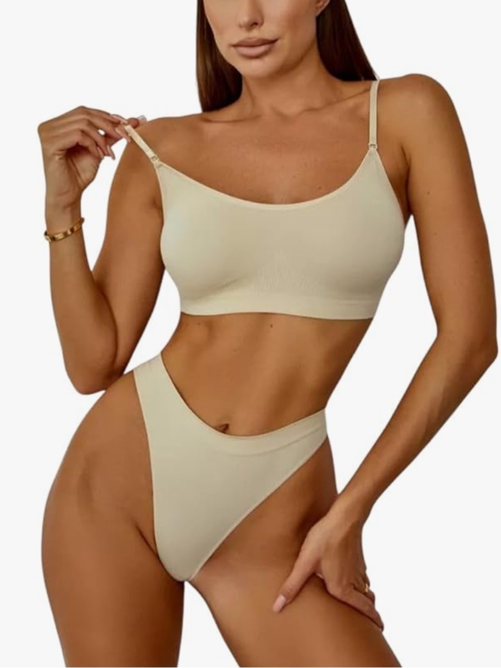 Seamless Cream Bralette & High-Cut Brief Set - Unbranded